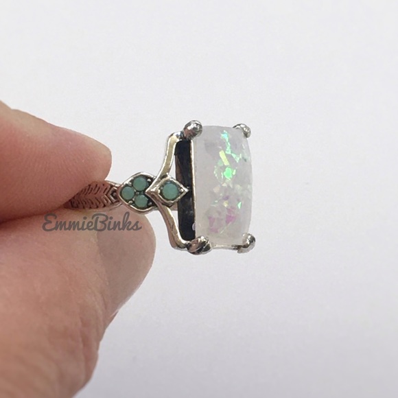RESTOCK New Vintage Style Fire Opal Rectangular Cocktail Ring -Silver Opal Retro - Picture 7 of 16